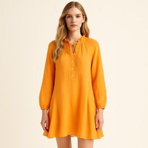 Magaschoni Sz L Orange Gauze 100%  Cotton Beach Dress Cover Up Party Boho Flowy